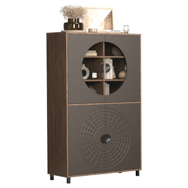 Highboard Fusion mit Glastüren Graphit / Eiche Dunkel Dekor