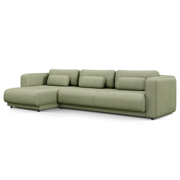 Ecksofa ONDA 3-Sitzer mit Longchair Webstoff Amaris: Grün - Longchair davorstehend links