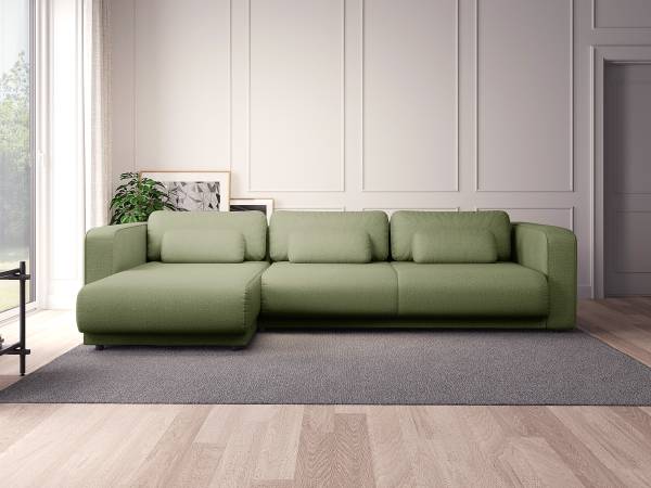 Ecksofa ONDA 3-Sitzer mit Longchair Webstoff Amaris: Grün - Longchair davorstehend links