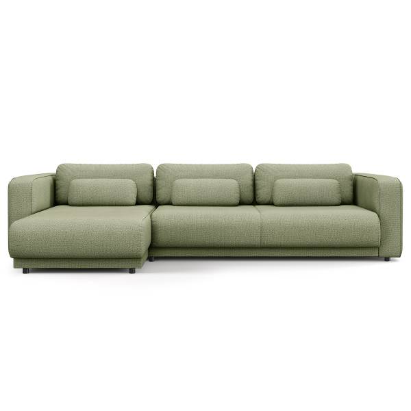 Ecksofa ONDA 3-Sitzer mit Longchair Webstoff Amaris: Grün - Longchair davorstehend links