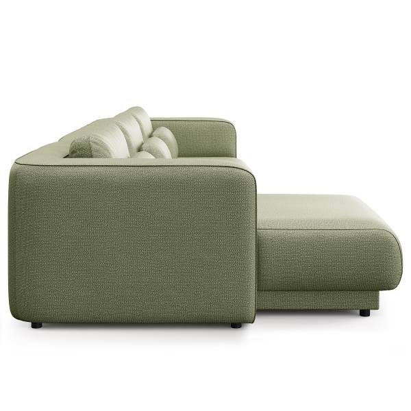 Ecksofa ONDA 3-Sitzer mit Longchair Webstoff Amaris: Grün - Longchair davorstehend links
