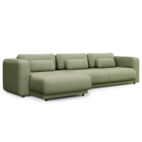 Ecksofa ONDA 3-Sitzer mit Longchair Webstoff Amaris: Grün - Longchair davorstehend links