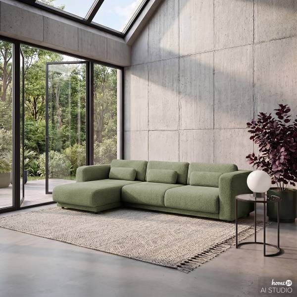 Ecksofa ONDA 3-Sitzer mit Longchair Webstoff Amaris: Grün - Longchair davorstehend links