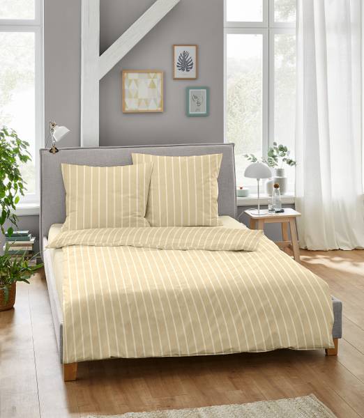 Mako-Satin-Bettwäsche Embus Mako-Satin - Gelb - 155 x 220 cm + Kissen 80 x 80 cm