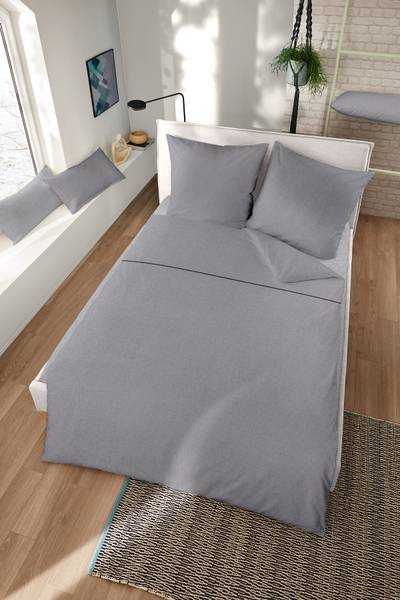 Copripiumino e federa Hemen Flanella - Grigio / Nero - 135 x 200 cm + cuscino 80 x 80 cm