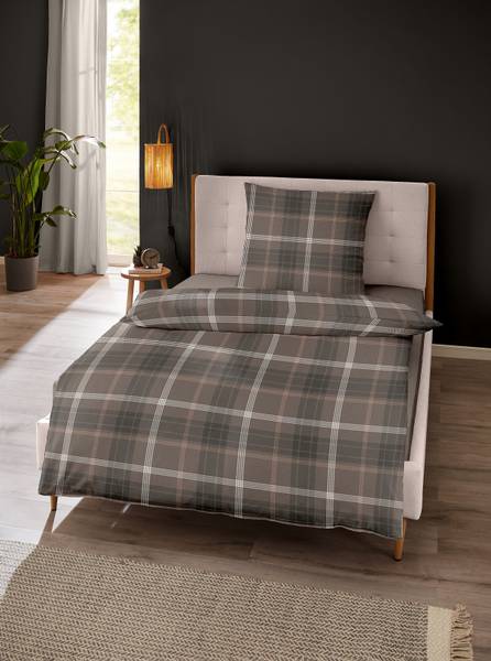 Parure de lit en coton Pucto Coton haut de gamme - Marron foncé - 135 x 200 cm + oreiller 80 x 80 cm