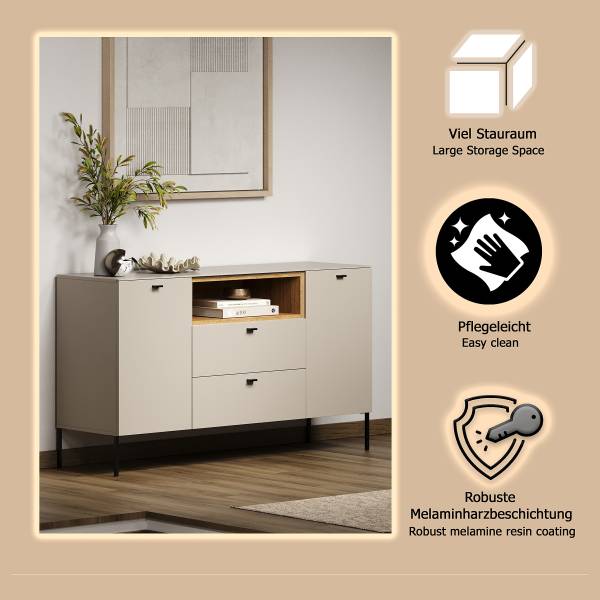 Sideboard Sao Paulo Kaschmir / Eiche Evoke Dekor - Breite: 154 cm