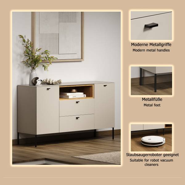 Sideboard Sao Paulo Kaschmir / Eiche Evoke Dekor - Breite: 154 cm