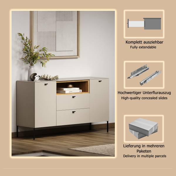 Sideboard Sao Paulo Kaschmir / Eiche Evoke Dekor - Breite: 154 cm