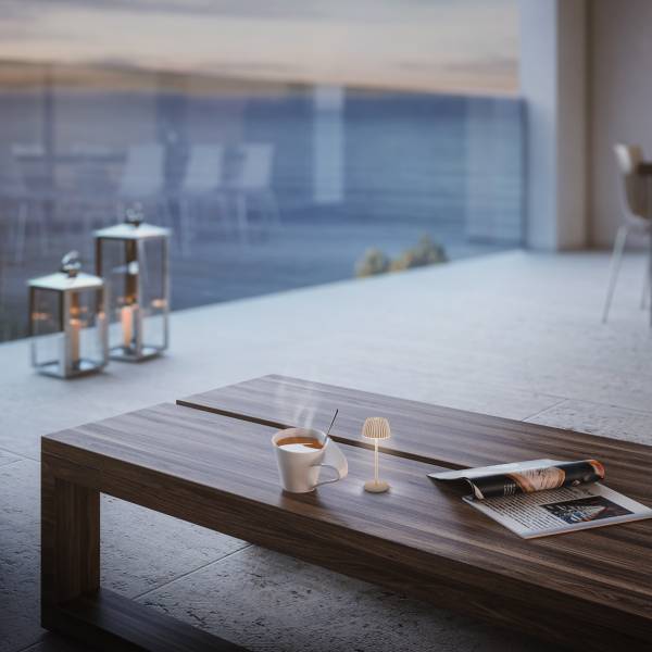 Akku Tischleuchte Riffle Aluminium / Polypropylen - Beige