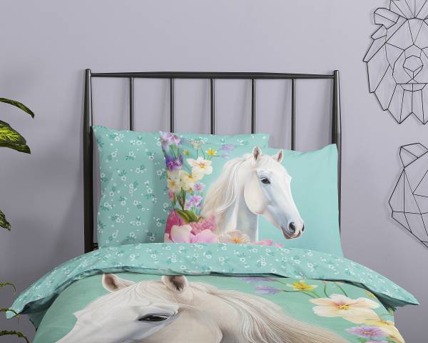Linge de lit enfant 10148 renforcé - vert menthe - 140 x 200/220 cm + oreiller 70 x 60 cm