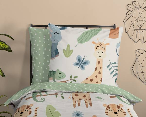 Kinder-Bettwäsche 33419 Renforcé - Grün - 135 x 200 cm + Kissen 80 x 80 cm