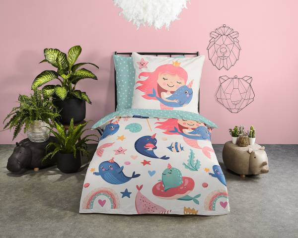 Kinder-Bettwäsche 33421 Renforcé - Aqua - 140 x 200 cm + Kissen 70 x 90 cm
