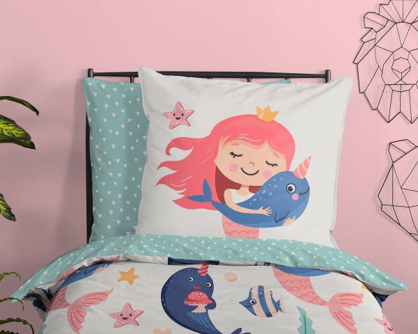 Kinder-Bettwäsche 33421 Renforcé - Aqua - 140 x 200 cm + Kissen 70 x 90 cm