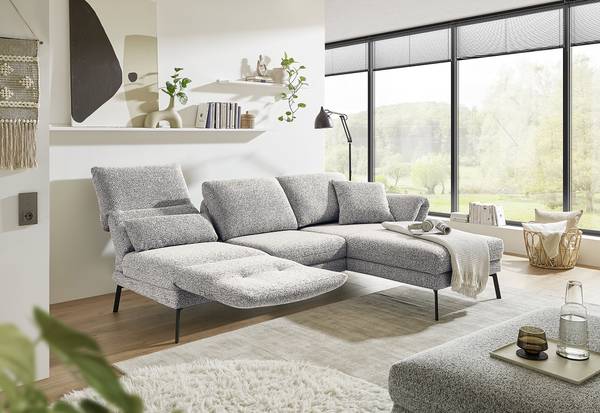 Ecksofa Cosio Lounge Flachgewebe Donaji: Weiß-Blau - Longchair davorstehend rechts