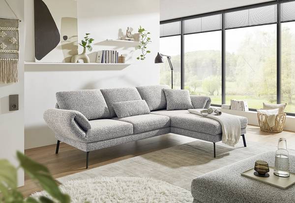 Ecksofa Cosio Lounge Flachgewebe Donaji: Weiß-Blau - Longchair davorstehend rechts