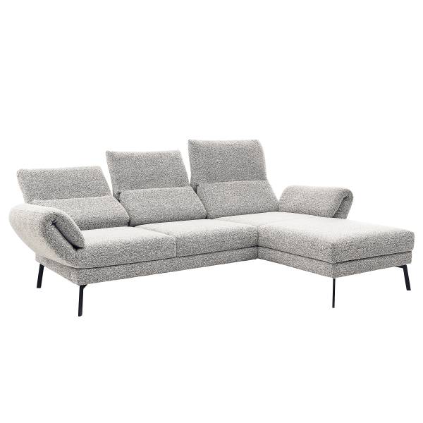 Ecksofa Cosio Lounge Flachgewebe Donaji: Weiß-Blau - Longchair davorstehend rechts