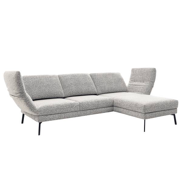 Ecksofa Cosio Lounge Flachgewebe Donaji: Weiß-Blau - Longchair davorstehend rechts