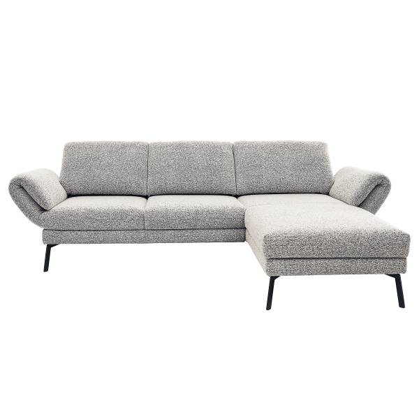 Ecksofa Cosio Lounge Flachgewebe Donaji: Weiß-Blau - Longchair davorstehend rechts