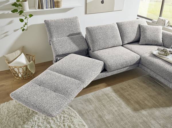 Ecksofa Cosio Lounge Flachgewebe Donaji: Weiß-Blau - Longchair davorstehend rechts