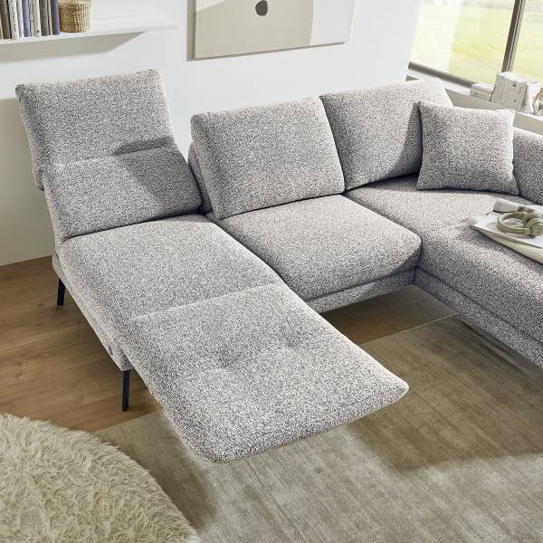 Ecksofa Cosio Lounge Flachgewebe Donaji: Weiß-Blau - Longchair davorstehend rechts