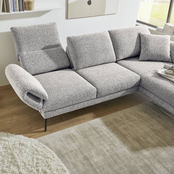 Ecksofa Cosio Lounge Flachgewebe Donaji: Weiß-Blau - Longchair davorstehend rechts