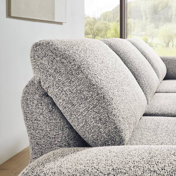 Ecksofa Cosio Lounge Flachgewebe Donaji: Weiß-Blau - Longchair davorstehend rechts