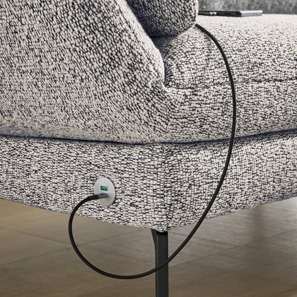 Ecksofa Cosio Lounge Flachgewebe Donaji: Weiß-Blau - Longchair davorstehend rechts