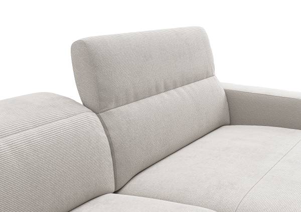 Ecksofa THE PURIST opt. Relaxfunktion Feincordstoff Feena: Weiß - Longchair davorstehend rechts - Kopfstütze verstellbar - Relaxfunktion