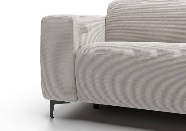 Ecksofa THE PURIST opt. Relaxfunktion Feincordstoff Feena: Weiß - Longchair davorstehend rechts - Kopfstütze verstellbar - Relaxfunktion