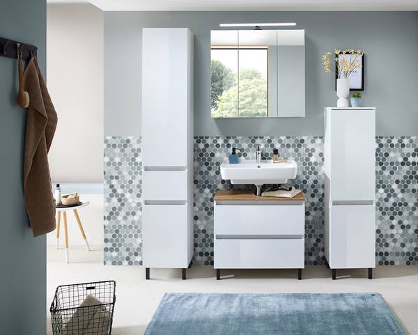 Wastafelonderkast Quickset 360 B wit glans/Riviera eikenlook