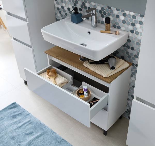 Wastafelonderkast Quickset 360 B wit glans/Riviera eikenlook