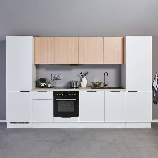 Cucina Heling 340 cm Bianco / Effetto rovere / Effetto marmo - Senza utensili di cucina
