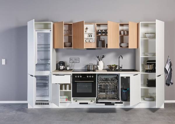 Cucina Heling 340 cm Bianco / Effetto rovere / Effetto marmo - Senza utensili di cucina