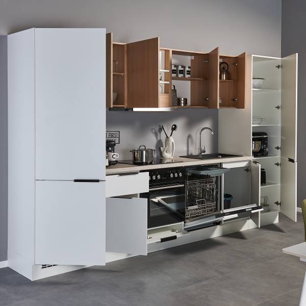 Cucina Heling 340 cm Bianco / Effetto rovere / Effetto marmo - Senza utensili di cucina