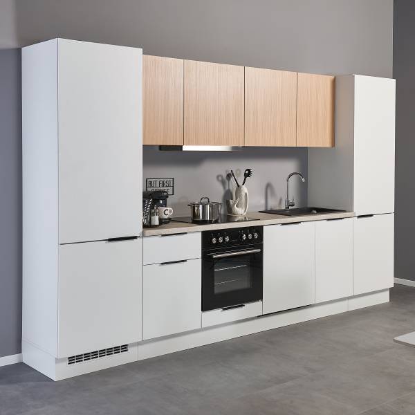Cucina Heling 340 cm Bianco / Effetto rovere / Effetto marmo - Senza utensili di cucina