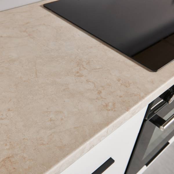 Cucina Heling 340 cm Bianco / Effetto rovere / Effetto marmo - Senza utensili di cucina