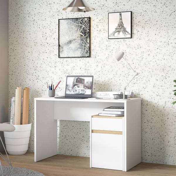 Schreibtisch Warra Weiß / Eiche Artisan Dekor - Breite: 110 cm