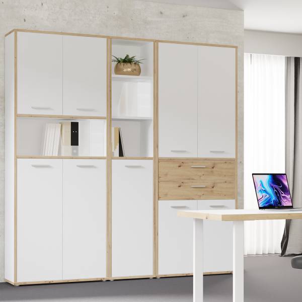 Aktenschrank Lakao offenes Fach Typ A Weiß / Eiche Artisan Dekor