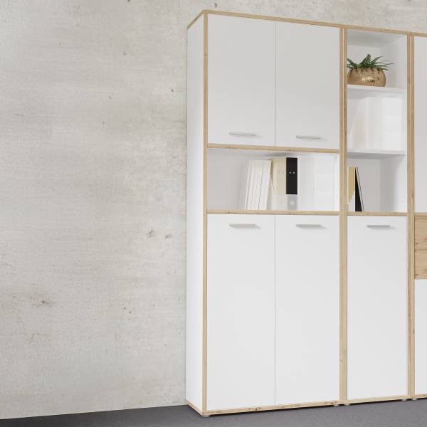 Aktenschrank Lakao offenes Fach Typ A Weiß / Eiche Artisan Dekor