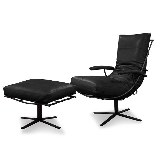 Sessel NIVELLO Echtleder Bulle: Schwarz