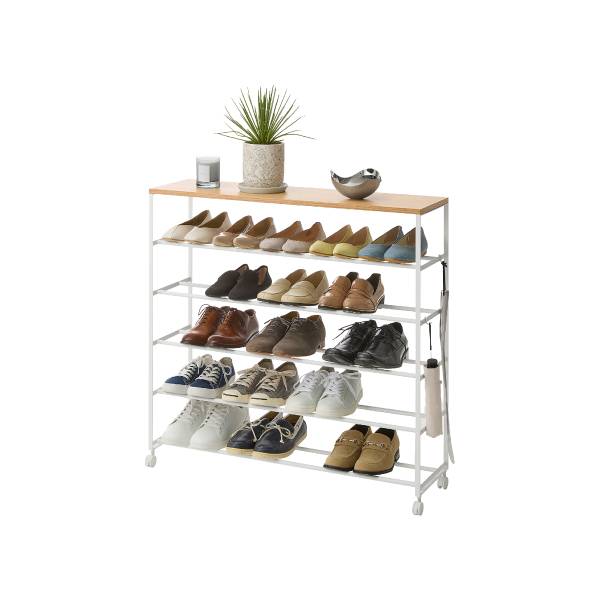 Rollbares Schuhregal Tower Eiche / Weiß