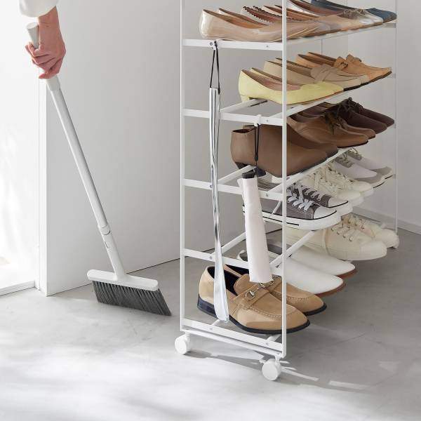 Rollbares Schuhregal Tower Eiche / Weiß
