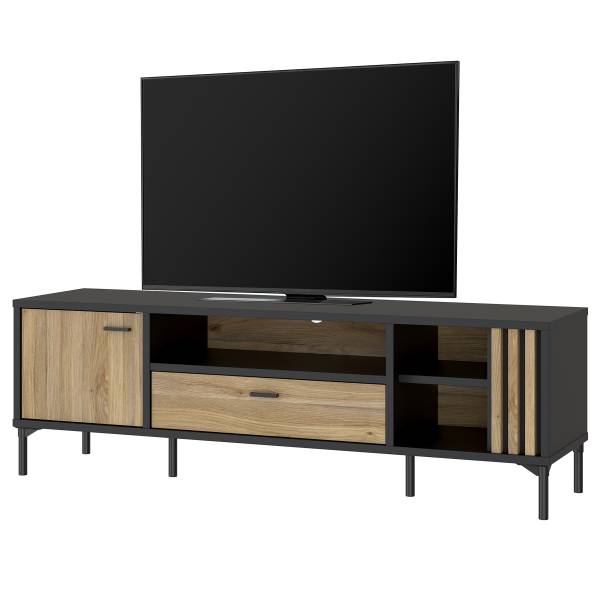 Meuble TV Venie Chêne Mauvella revêtu / Noir