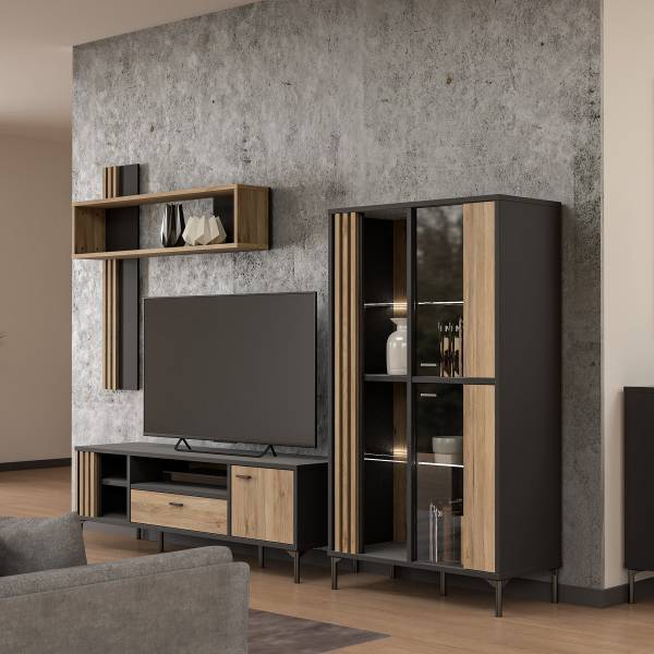 Meuble TV Venie Chêne Mauvella revêtu / Noir