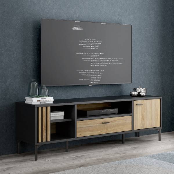 Meuble TV Venie Chêne Mauvella revêtu / Noir