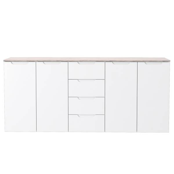 Sideboard Mijay mit Schubladen Hochglanz Weiß / Sandeiche Dekor