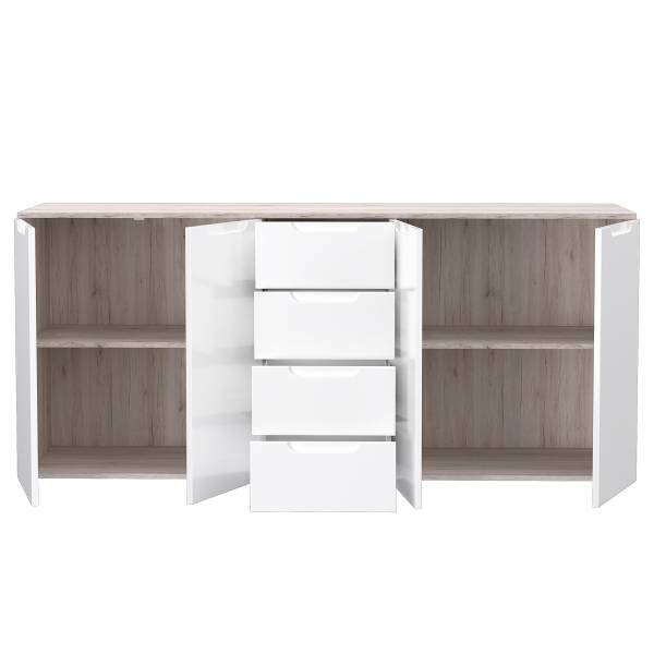 Sideboard Mijay mit Schubladen Hochglanz Weiß / Sandeiche Dekor