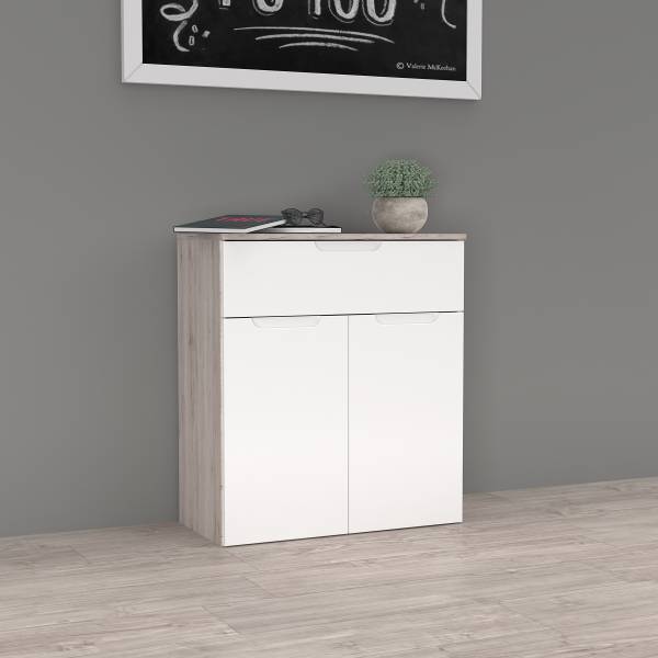 Kast Mijay 2 deuren hoogglans wit/zandkleurige eikenlook