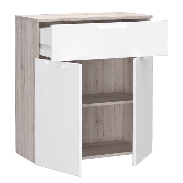 Kast Mijay 2 deuren hoogglans wit/zandkleurige eikenlook